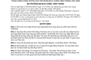 Quyết định 14/2006/QĐ-BBCVT điều chỉnh cước dịch vụ truy nhập Internet qua mạng điện thoại công cộng PSTN Tập đoàn Bưu chính Viễn thông