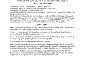 Quyết định 99/2006/QĐ-TTg Chương trình thí điểm khoanh nuôi bảo vệ rừng phòng hộ rất xung yếu tại 21 xã biên giới, tỉnh Lai Châu