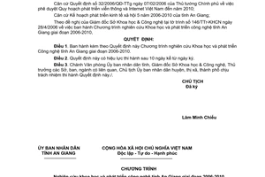 Quyết định 913/QĐ-UBND Chương trình Nghiên cứu khoa học phát triển công nghệ tỉnh An Giang 2006-2010