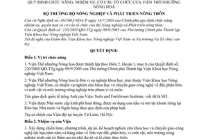 Quyết định 33/2006/QĐ-BNN chức năng, nhiệm vụ, cơ cấu tổ chức Viện Thổ nhưỡng Nông hoá