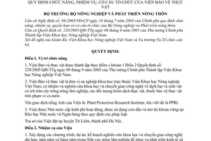 Quyết định 34/2006/QĐ-BNN chức năng, nhiệm vụ, cơ cấu tổ chức Viện Bảo vệ thực vật