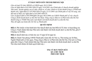 Quyết định 61/2006/QĐ-UB Điều lệ Tổ chức hoạt động Công ty TNHH Nhà nước 1 thành viên Kinh doanh dịch vụ nhà Hà Nội