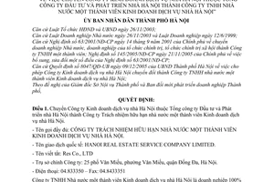 Quyết định 60/2006/QĐ-UBND chuyển Công ty Kinh doanh dịch vụ nhà Hà Nội thành Công ty TNHH nhà nước 1 thành viên