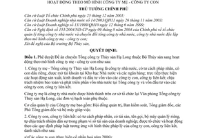 Quyết định 101/2006/QĐ-TTg  Đề án chuyển Tổng công ty Thủy sản Hạ Long  hoạt động mô hình công ty mẹ con