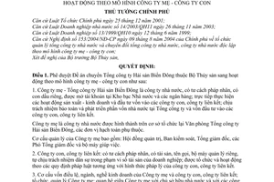 Quyết định 100/2006/QĐ-TTg Đề án chuyển Tổng công ty Hải sản Biển Đông hoạt động mô hình công ty mẹ-con