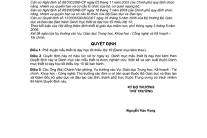 Quyết định 2295/2006/QĐ-BGDĐT mẫu thiết bị dạy học tối thiểu lớp 10