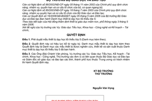 Quyết định 2294/2006/QĐ-BGD&ĐT mẫu thiết bị dạy học tối thiểu lớp 5