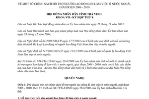Nghị quyết 50/2006/NQ-HĐND chính sách hỗ trợ người lao động đi làm việc ở nước ngoài Trà Vinh