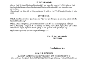 Quyết định 117/2006/QĐ-UBND  Quy chế tạm thời quản lý cụm công nghiệp