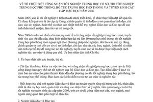 Chỉ thị 09/2006/CT-UBND xét tốt nghiệp trung học cơ sở thi tốt nghiệp trung học phổ thông 2006 Bến Tre