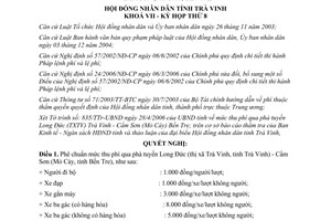 Nghị quyết 53/2006/NQ-HĐND phê chuẩn mức thu phí qua phà tuyến Long Đức Cẩm Sỏn Trà Vinh