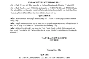 Quyết định 27/2006/QĐ-UBND quy chế tổ chức hoạt động thanh tra Đồng Tháp