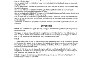 Quyết định 33/2006/QĐ-UBND  Bảng giá dự toán ca máy thiết bị thi công tỉnh Sơn La