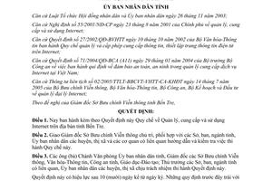 Quyết định 1205/2006/QĐ-UBND quy chế quản lý cung cấp sử dụng Internet Bến Tre