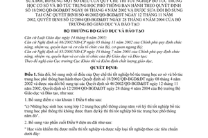 Quyết định 20/2006/QĐ-BGDĐT Quy chế thi tốt nghiệp bổ túc THCS,THPT sửa đổi 18/2002/QĐ-BGD&ĐT,46/2002/QĐ-BGD&ĐT,12/2004/QĐ-BGD&ĐT