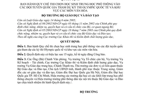 Quyết định 18/2006/QĐ-BGDĐT Quy chế chọn học sinh THPT vào đội tuyển quốc gia tham dự kỳ thi Olympic quốc tế,khu vực môn văn hóa