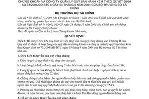 Quyết định 30/2006/QĐ-BTC Quỹ đầu tư chứng khoán công ty quản lý quỹ bổ sung 73/2004/QĐ-BTC