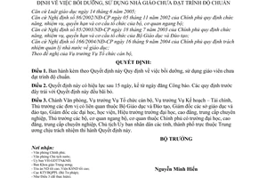 Quyết định 22/2006/QĐ-BGDĐT bồi dưỡng, sử dụng nhà giáo chưa đạt trình độ chuẩn