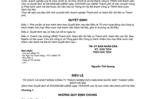 Quyết định 65/2006/QĐ-UBND điều lệ tổ chức hoạt động Công ty TNHH nhà nước 1 thành viên Sách Hà Nội