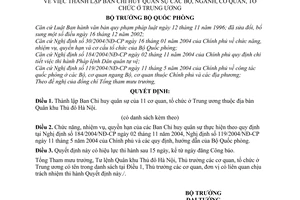 Quyết định 83/2006/QĐ-BQP  thành lập Ban Chỉ huy quân sự  Bộ, ngành, cơ quan, tổ chức Trung ương