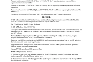 Decision No. 1423/QD-BNN-HTQT, on establishment of RWSSP CU