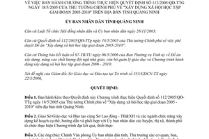 Quyết định 1317/2006/QĐ-UBND Chương trình Xây dựng xã hội học tập 2005 2010 Quảng Ninh