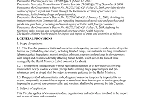 Circular No. 06/2006/TT-BYT, guiding the import and export of drugs and cosmetics, promulgated by the Ministry of Public Health
