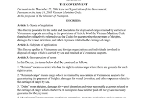 Decree of Government No. 46/2006/ND-CP, on the disposal of cargo retained by carriers at Vietnamese seaports