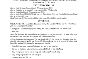 Quyết định 733/2006/QĐ-TTg kế hoạch hành động khẩn trương đến 2010 bảo tồn Voi Việt Nam