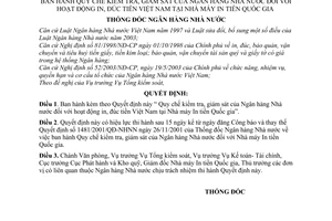 Quyết định 21/2006/QĐ-NHNN Quy chế kiểm tra, giám sát NHNN hoạt động in, đúc tiền Việt Nam tại Nhà máy In tiền Quốc gia