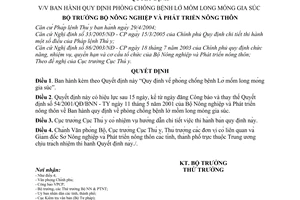 Quyết định 38/2006/QĐ-BNN  phòng chống bệnh Lở mồm long móng gia súc