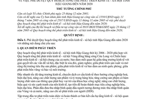 Quyết định 105/2006/QĐ-TTg  Quy hoạch tổng thể phát triển kinh tế - xã hội Hậu Giang đến 2020