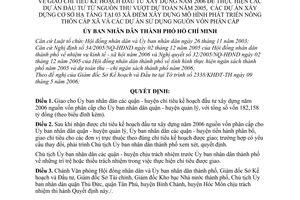 Quyết định 73/2006/QĐ-UBND giao chỉ tiêu kế hoạch đầu tư xây dựng 2006  thực hiện dự án đầu tư từ nguồn thu vượt dự toán 2005