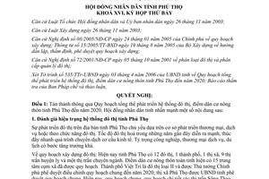 Nghị quyết 65/2006/NQ-HĐND Quy hoạch tổng thể phát triển hệ thống đô thị