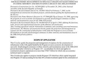 Circular No. 01/2006/TT-BXD, promulgated by the Ministry of Construction, guiding the projection and management of expenses for the construction of infrastructure works under the program on socio-economic development in specially disadvantaged communes in ethnic minority and mountainous areas in the 2006-2010 period