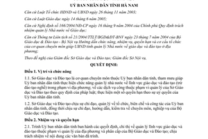 Quyết định 09/2006/QĐ-UBND tổ chức bộ máy của Sở Giáo dục và Đào tạo Hà Nam