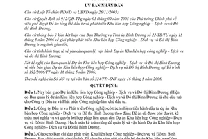 Quyết định 126/2006/QĐ-UBND Dự án Khu liên hợp Công nghiệp Dịch vụ Đô thị Bình Dương