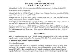 Nghị quyết 67/2006/NQ-HĐND quản lý cai nghiện chữa trị dạy nghề cho người nghiện ma tuý Phú Thọ 2006 2010