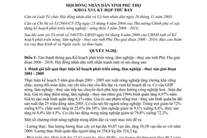 Nghị quyết 60/2006/NQ-HĐND kế hoạch phát triển nông lâm nghiệp thủy sản Phú Thọ 2006 2010