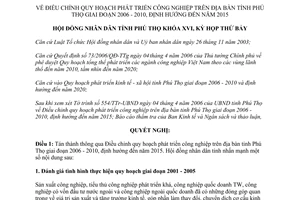 Nghị quyết 57/2006/NQ-HĐND điều chỉnh quy hoạch phát triển công nghiệp Phú Thọ 2006 2010