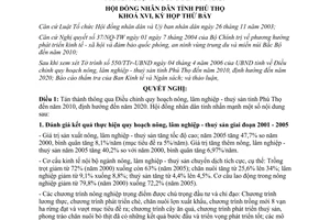 Nghị quyết 59/2006/NQ-HĐND quy hoạch nông lâm nghiệp thuỷ sản Phú Thọ đến 2010 định hướng 2020