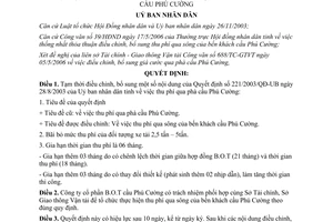 Quyết định 129/2006/QĐ-UBND điều chỉnh bổ sung thu phí cầu Phú Cường Bình Dương