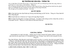 Quyết định 52/2006/QĐ-BVHTT Chương trình hành động Bộ Văn hóa-Thông tin thực hành tiết kiệm, chống lãng phí