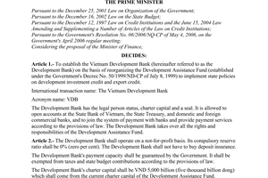 Decision No. 108/2006/QD-TTg 2006 establishing the Vietnam Development Bank