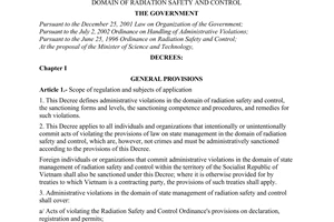 Decree No. 51/2006/ND-CP of May 19, 2006, providing for the sanctioning of administrative violations in the domain of radiation safety and control