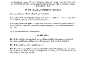 Quyết định 1286/QĐ-UBND năm 2006 khai thác sử dụng trao đổi tích hợp cập nhật cơ sở dữ liệu thông tin địa lý Huế