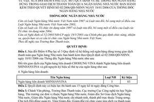 Quyết định 23/2006/QĐ-NHNN hệ thống mã ngân hàng trong giao dịch thanh toán qua Ngân hàng Nhà nước sửa đổi 02/2006/QĐ-NHNN