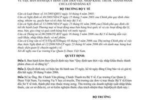 Quyết định 17/2006/QĐ-BYT nhập khẩu thuốc thành phẩm chưa có số đăng ký