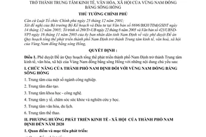 Quyết định 109/2006/QĐ-TTg Đề án Quy hoạch tổng thể phát triển thành phố Nam Định thành Trung tâm kinh tế, VHXH nam đồng bằng sông Hồng