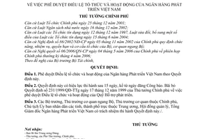 Quyết định 110/2006/QĐ-TTg  Điều lệ tổ chức hoạt động  Ngân hàng Phát triển Việt Nam